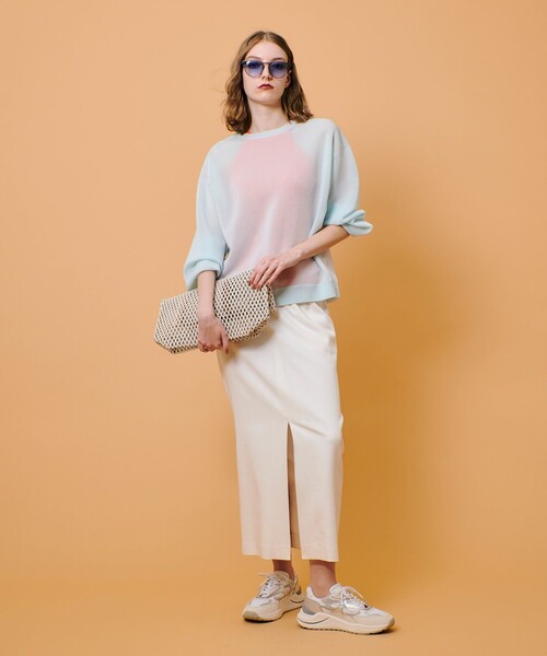 allureville（アルアバイル）の「デニムライクスリットスカート（デニムスカート・レディース・ライトブルー/オフホワイト/インディゴブルー・2/1）」の6枚目の写真