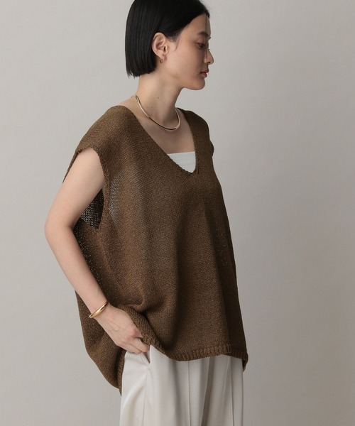 A part by(アパートバイ)の「ペーパーユルニットノースリーブ(ニット/セーター・レディース・ネイビー/アイボリー/ライトブラウン・FREE)」の9枚目の写真