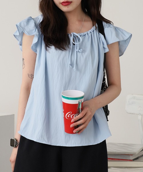 ROOPTOKYO（ループトウキョウ）の「Ribbon sleeveless blouse / リボンノースリーブブラウス（シャツ/ブラウス・レディース・イエロー/ホワイト/ブラック/サックスブルー・FREE）」の3枚目の写真