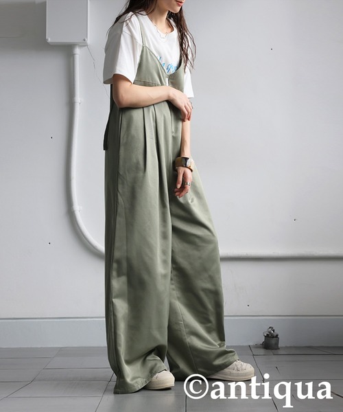 antiqua（アンティカ）の「ツイルサロペット（サロペット/オーバーオール・レディース・カーキ/ブラック・ONESIZE）」の4枚目の写真