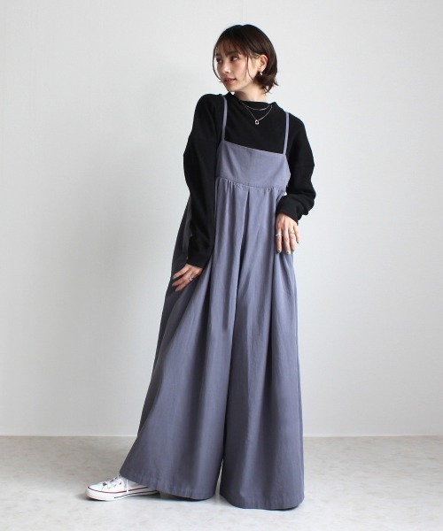 SELECT LEVERY（セレクトリベリー）の「ポケット付き 綿100％キャミワイドサロペット（サロペット/オーバーオール・レディース・ベージュ/パープル/チャコール/ワンウォッシュ/ブラック/カーキ・SMALL/MEDIUM/LARGE/X-LARGE）」の6枚目の写真