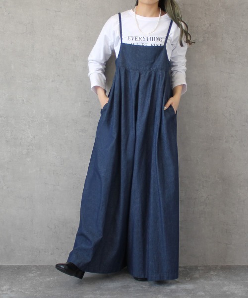 SELECT LEVERY（セレクトリベリー）の「ポケット付き 綿100％キャミワイドサロペット（サロペット/オーバーオール・レディース・ベージュ/パープル/チャコール/ワンウォッシュ/ブラック/カーキ・SMALL/MEDIUM/LARGE/X-LARGE）」の8枚目の写真