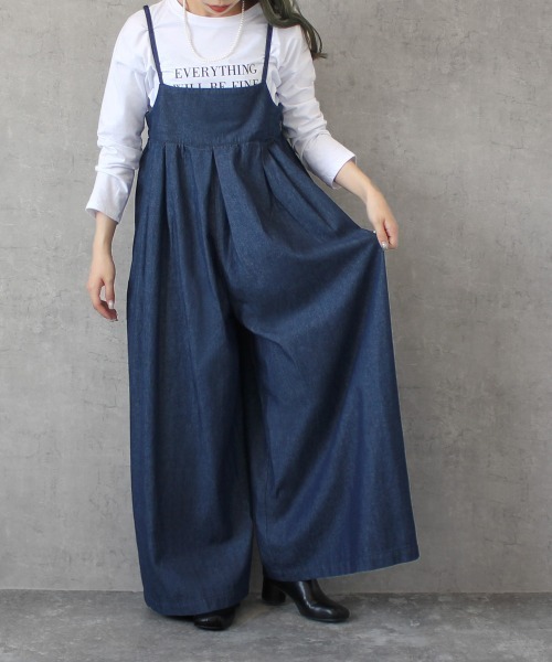 SELECT LEVERY（セレクトリベリー）の「ポケット付き 綿100％キャミワイドサロペット（サロペット/オーバーオール・レディース・ベージュ/パープル/チャコール/ワンウォッシュ/ブラック/カーキ・SMALL/MEDIUM/LARGE/X-LARGE）」の9枚目の写真