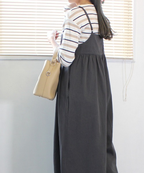 SELECT LEVERY（セレクトリベリー）の「ポケット付き 綿100％キャミワイドサロペット（サロペット/オーバーオール・レディース・ベージュ/パープル/チャコール/ワンウォッシュ/ブラック/カーキ・SMALL/MEDIUM/LARGE/X-LARGE）」の14枚目の写真