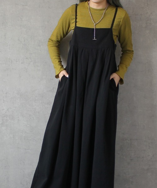 SELECT LEVERY（セレクトリベリー）の「ポケット付き 綿100％キャミワイドサロペット（サロペット/オーバーオール・レディース・ベージュ/パープル/チャコール/ワンウォッシュ/ブラック/カーキ・SMALL/MEDIUM/LARGE/X-LARGE）」の15枚目の写真