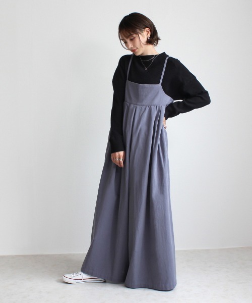 SIWALY リラックスサロペット　チャコール 楽天市場】サロペット オールインワン 綿麻 ドット 千鳥柄