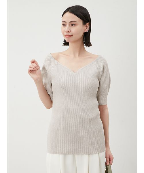 Mila Owen（ミラオーウェン）の「デコルテ構築パフスリーブニットプルオーバー（ニット/セーター・レディース・ライム/ベージュ/ブラック・0/1）」の4枚目の写真