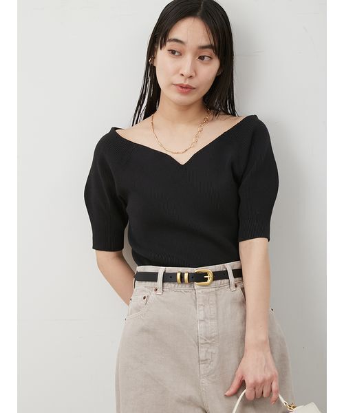 Mila Owen（ミラオーウェン）の「デコルテ構築パフスリーブニットプルオーバー（ニット/セーター・レディース・ライム/ベージュ/ブラック・0/1）」の11枚目の写真