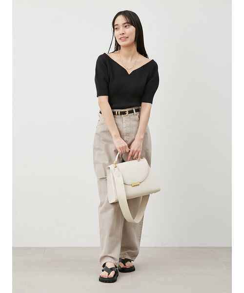 Mila Owen（ミラオーウェン）の「デコルテ構築パフスリーブニットプルオーバー（ニット/セーター・レディース・ライム/ベージュ/ブラック・0/1）」の12枚目の写真