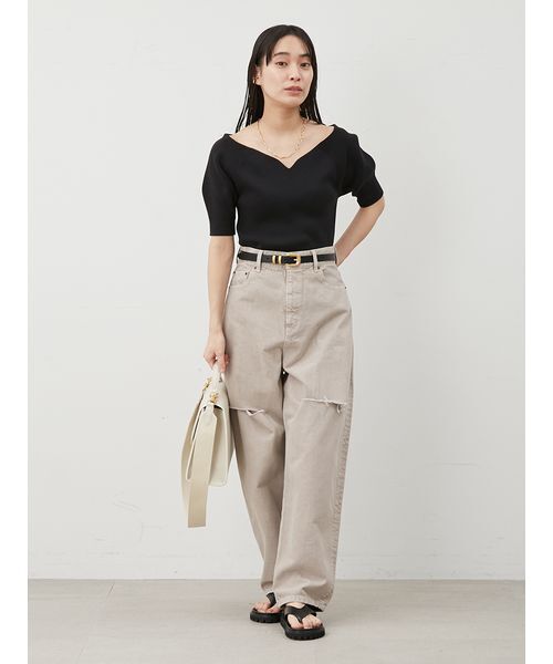 Mila Owen（ミラオーウェン）の「デコルテ構築パフスリーブニットプルオーバー（ニット/セーター・レディース・ライム/ベージュ/ブラック・0/1）」の13枚目の写真