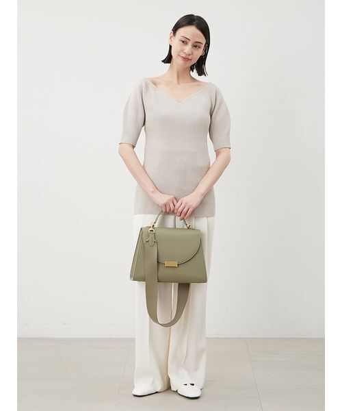 Mila Owen（ミラオーウェン）の「デコルテ構築パフスリーブニットプルオーバー（ニット/セーター・レディース・ライム/ベージュ/ブラック・0/1）」の16枚目の写真