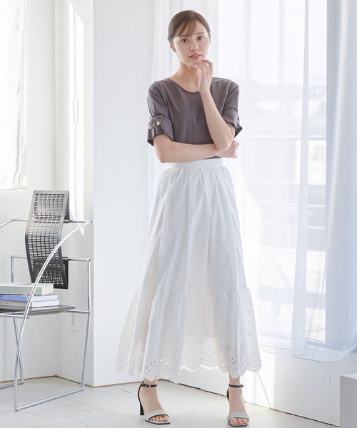 Andemiu(アンデミュウ)の「オリジナルシシュウスカート451817(スカート・レディース・ブラック/オフホワイト・FREE)」の16枚目の写真