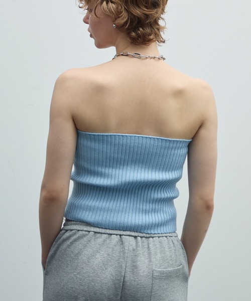 uyu.（ウユ）の「レースアップリブニットビスチェ（チューブトップ・レディース・ブルー/レッド/ブラック/アイボリー・FREE）」の8枚目の写真