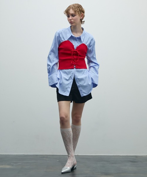 uyu.（ウユ）の「レースアップリブニットビスチェ（チューブトップ・レディース・ブルー/レッド/ブラック/アイボリー・FREE）」の18枚目の写真