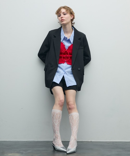 uyu.（ウユ）の「レースアップリブニットビスチェ（チューブトップ・レディース・ブルー/レッド/ブラック/アイボリー・FREE）」の19枚目の写真