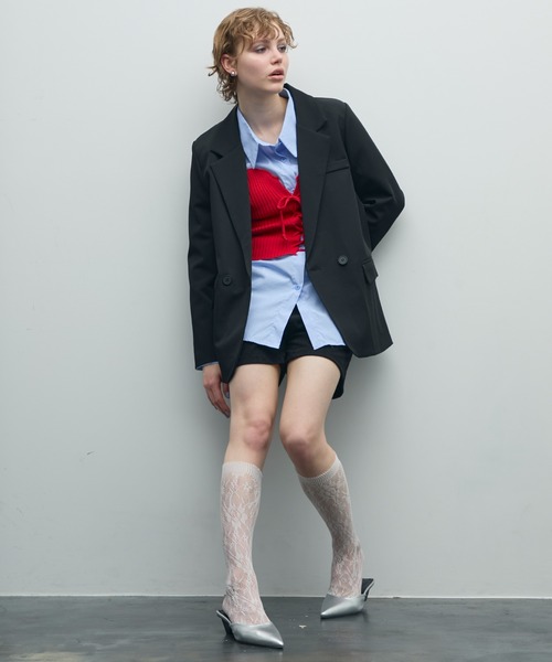 uyu.（ウユ）の「レースアップリブニットビスチェ（チューブトップ・レディース・ブルー/レッド/ブラック/アイボリー・FREE）」の20枚目の写真