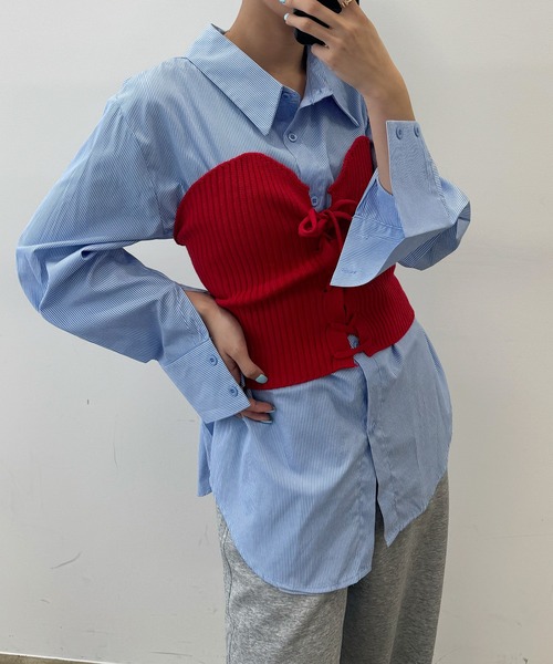 uyu.（ウユ）の「レースアップリブニットビスチェ（チューブトップ・レディース・ブルー/レッド/ブラック/アイボリー・FREE）」の22枚目の写真