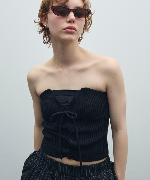 レースアップリブニットビスチェ（チューブトップ）｜uyu.（ウユ