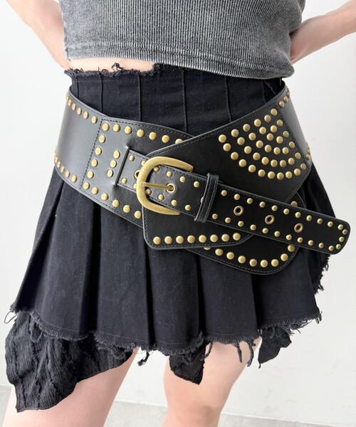 WEGO（ウィゴー）の「WEGO/スタッズワイドサッシュベルト（ベルト・レディース・ブラック/ブラウン・FREE）」の3枚目の写真