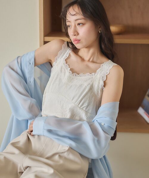 earth music&ecology（アースミュージックアンドエコロジー）の「総レースキャミソール（キャミソール・レディース・ブラック/サックスブルー/アイボリー/ピンクベージュ・S/M）」の14枚目の写真