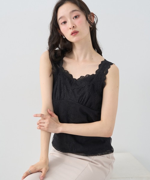 earth music&ecology（アースミュージックアンドエコロジー）の「総レースキャミソール（キャミソール・レディース・ブラック/サックスブルー/アイボリー/ピンクベージュ・S/M）」の2枚目の写真