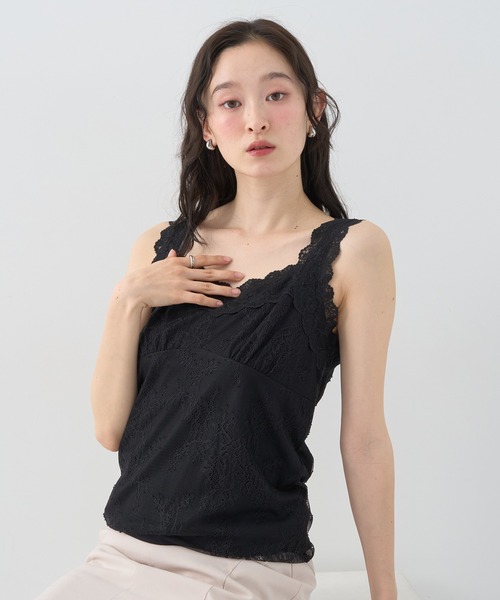 earth music&ecology（アースミュージックアンドエコロジー）の「総レースキャミソール（キャミソール・レディース・ブラック/サックスブルー/アイボリー/ピンクベージュ・S/M）」の5枚目の写真