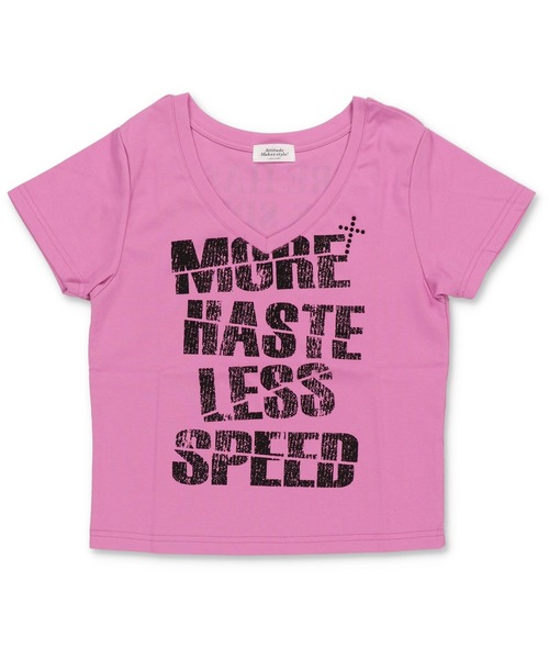 SPINNS（スピンズ）の「【デコルテを見せるのが、ギャルではマスト】平成ギャルTシャツ/Vネッククロスロゴ（Tシャツ/カットソー・レディース・オフホワイト/ブラック/ピンク系その他・ONESIZE）」の3枚目の写真