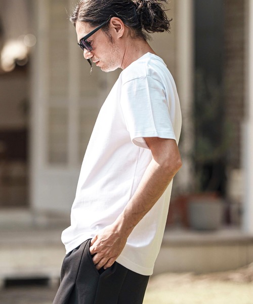 CAMBIO（カンビオ）の「mt9755- ヘビーオンスベーシックTシャツ（Tシャツ/カットソー・メンズ・ホワイト/ブラック/ネイビー/ヘザーグレー・S/M/L/XL）」の6枚目の写真