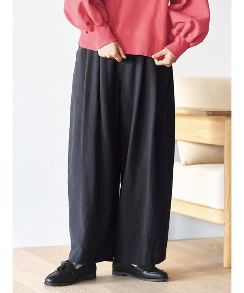 and myera(アンド マイラ)の「and myera 綿麻のワイドパンツ(その他パンツ・レディース・ブラック・M/L/S)」の1枚目の写真