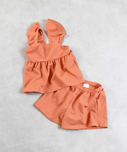 Ocean&Ground(オーシャン&グラウンド)の「【UVカット】フリルショルダーセットアップ水着(水着・キッズ・マルチ/パープル/オレンジ/ストライプ・80/90/100/110/120/130/140)」の3枚目の写真