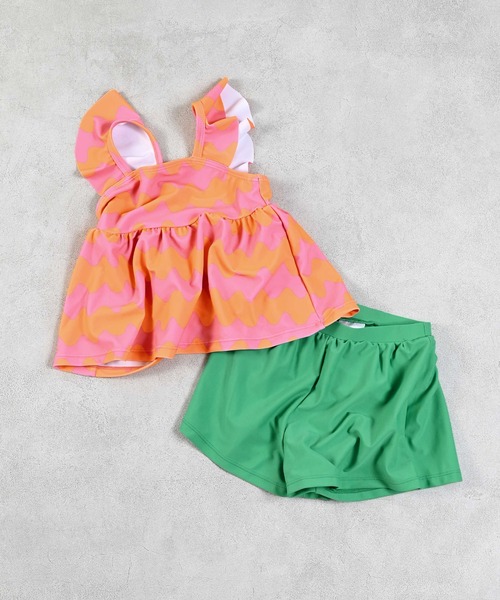 Ocean&Ground(オーシャン&グラウンド)の「【UVカット】フリルショルダーセットアップ水着(水着・キッズ・マルチ/パープル/オレンジ/ストライプ・80/90/100/110/120/130/140)」の4枚目の写真