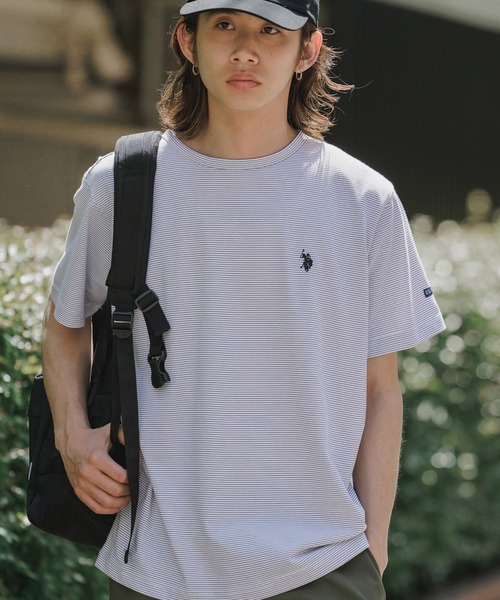 U.S. POLO ASSN.(ユーエスポロアッスン)の「U.S. POLO ASSN./ユーエスポロアッスン マイクロボーダーTシャツ メンズ 秋物 秋服 2026年秋冬(Tシャツ/カットソー・メンズ・杢グレー/アイボリー/ブラック/ホワイト・L/M/LL)」の2枚目の写真