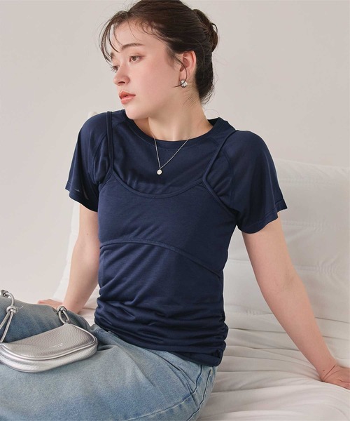 titivate(ティティベイト)の「レイヤードキャミソールセットTシャツ(Tシャツ/カットソー・レディース・ネイビー/ライトブルー/オフホワイト・M/S)」の1枚目の写真