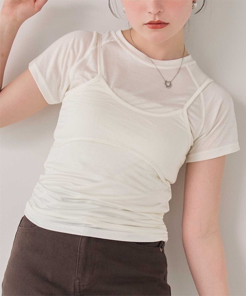 titivate(ティティベイト)の「レイヤードキャミソールセットTシャツ(Tシャツ/カットソー・レディース・ネイビー/ライトブルー/オフホワイト・M/S)」の2枚目の写真