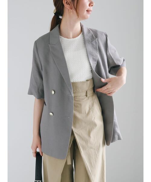 Te chichi（テチチ）の「【松井愛莉着用】ハーフスリーブオーバーミドルジャケット《2025summer catalog item》（ノーカラージャケット・レディース・ベージュ/オフホワイト/グレー・F）」の3枚目の写真