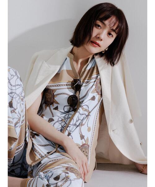 Te chichi（テチチ）の「【松井愛莉着用】ハーフスリーブオーバーミドルジャケット《2025summer catalog item》（ノーカラージャケット・レディース・ベージュ/オフホワイト/グレー・F）」の4枚目の写真