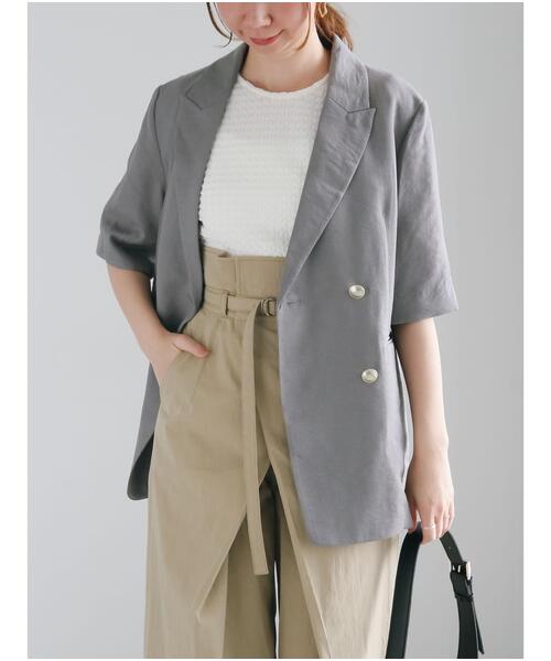 Te chichi（テチチ）の「【松井愛莉着用】ハーフスリーブオーバーミドルジャケット《2025summer catalog item》（ノーカラージャケット・レディース・ベージュ/オフホワイト/グレー・F）」の11枚目の写真