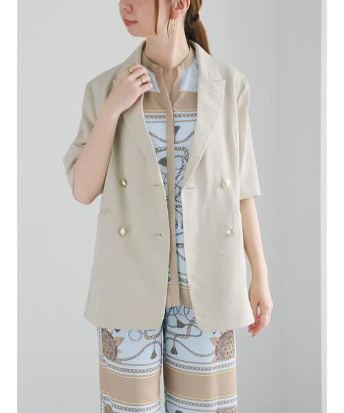 Te chichi（テチチ）の「【松井愛莉着用】ハーフスリーブオーバーミドルジャケット《2025summer catalog item》（ノーカラージャケット・レディース・ベージュ/オフホワイト/グレー・F）」の14枚目の写真