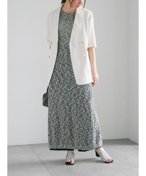 Te chichi（テチチ）の「【松井愛莉着用】ハーフスリーブオーバーミドルジャケット《2025summer catalog item》（ノーカラージャケット・レディース・ベージュ/オフホワイト/グレー・F）」の16枚目の写真