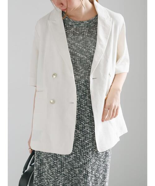 Te chichi（テチチ）の「【松井愛莉着用】ハーフスリーブオーバーミドルジャケット《2025summer catalog item》（ノーカラージャケット・レディース・ベージュ/オフホワイト/グレー・F）」の18枚目の写真