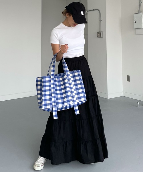 ブロックチェック撥水加工キャンバストートバッグ（トートバッグ