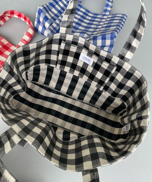 ブロックチェック撥水加工キャンバストートバッグ（トートバッグ