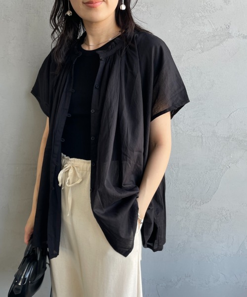 極美品♪SOIL◆ソイル◆ウールリネン　ダブルボタンギャザーブラウス　長袖 セール】[SOIL/ソイル] ボイルレース ギャザースモック（シャツ