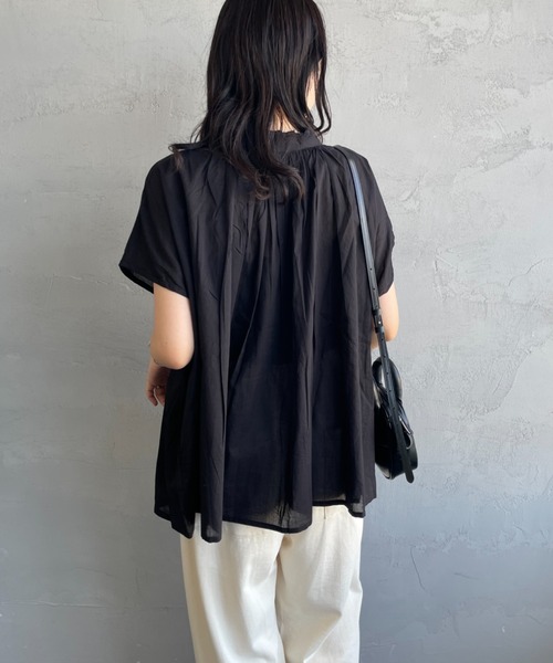 極美品♪SOIL◆ソイル◆ウールリネン　ダブルボタンギャザーブラウス　長袖 セール】[SOIL/ソイル] ボイルレース ギャザースモック（シャツ