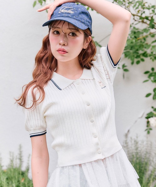 OLIVE des OLIVE（オリーブデオリーブ）の「ニットポロ（ポロシャツ・レディース・その他/ネイビー/オフホワイト/ピンク・FREE）」の2枚目の写真