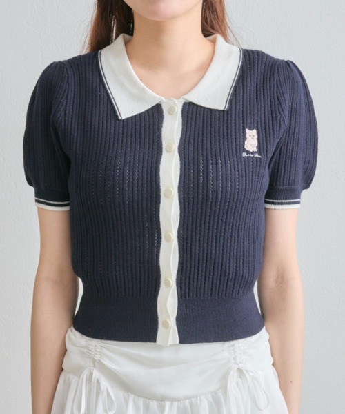OLIVE des OLIVE（オリーブデオリーブ）の「ニットポロ（ポロシャツ・レディース・その他/ネイビー/オフホワイト/ピンク・FREE）」の6枚目の写真