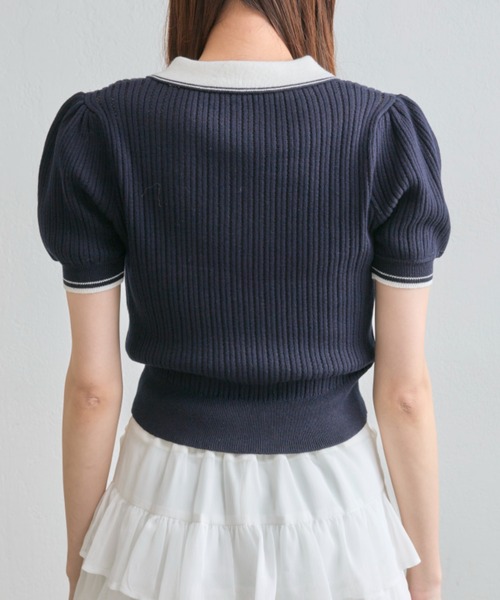 OLIVE des OLIVE（オリーブデオリーブ）の「ニットポロ（ポロシャツ・レディース・その他/ネイビー/オフホワイト/ピンク・FREE）」の8枚目の写真