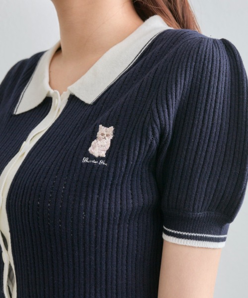 OLIVE des OLIVE（オリーブデオリーブ）の「ニットポロ（ポロシャツ・レディース・その他/ネイビー/オフホワイト/ピンク・FREE）」の10枚目の写真