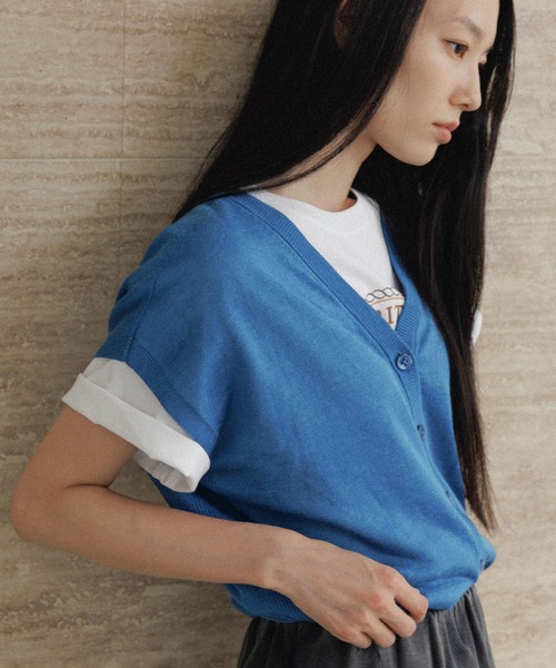 SALON adam et rope'（サロン アダム エ ロペ）の「リネンニットベスト2WAYカーディガン［ドライタッチ・洗える］（カーディガン/ボレロ・レディース・カーキ/ブラック/オフホワイト/ブルー/ピンク・FREE）」の8枚目の写真