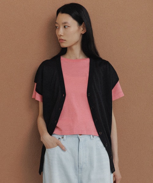 SALON adam et rope'（サロン アダム エ ロペ）の「リネンニットベスト2WAYカーディガン［ドライタッチ・洗える］（カーディガン/ボレロ・レディース・カーキ/ブラック/オフホワイト/ブルー/ピンク・FREE）」の9枚目の写真